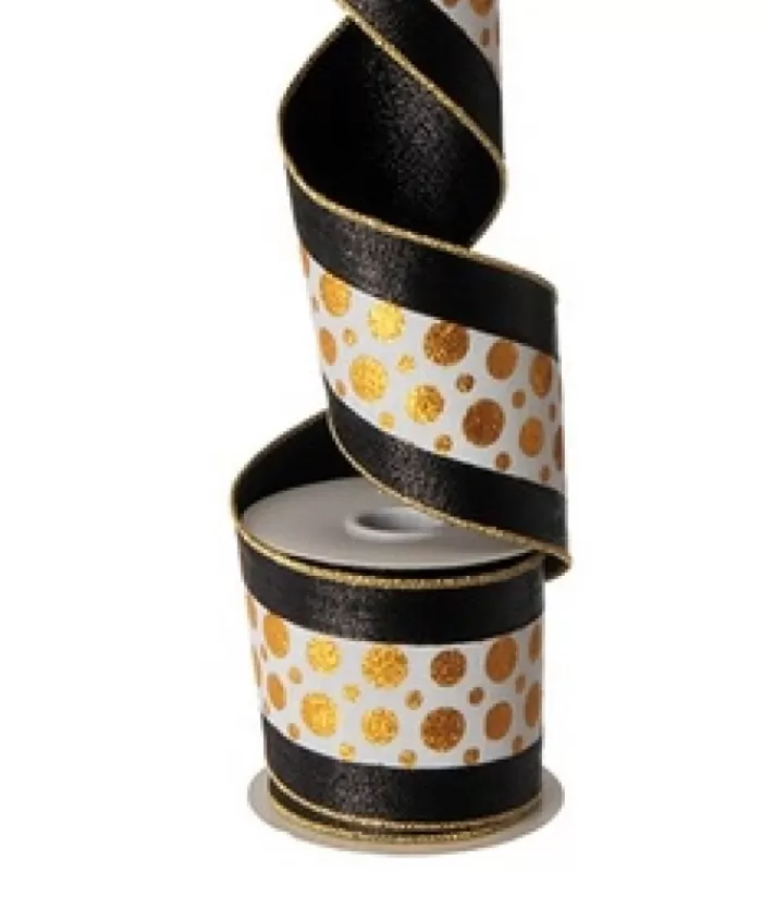 Boutique de Noël Rubans & Boucles*10Yds 4" Black/White/Gold Polka Dot Ribbon