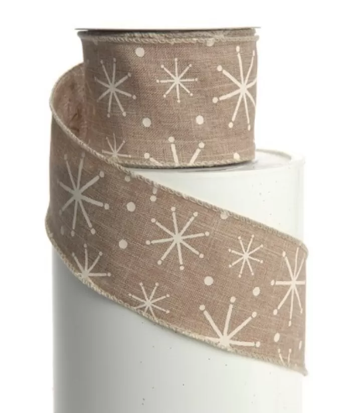 Boutique de Noël 2.5"X10Y,Ruban Beige+Stars