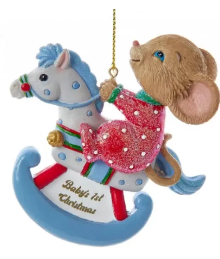 Boutique de Noël Loisirs & Professions*Baby'S 1St Christmas'' Mouse On Blue Rocking Horse Ornament