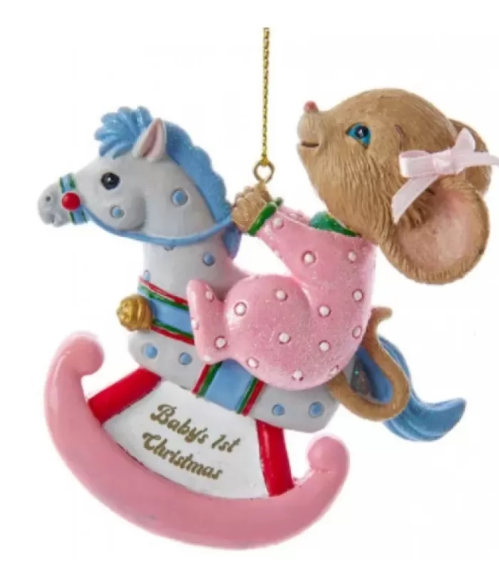Boutique de Noël Baby'S 1St Christmas'' Mouse On Pink Rocking Horse Ornament