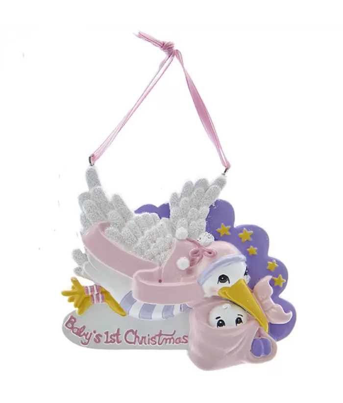 Boutique de Noël Baby'S 1St Christmas'' Pink Stork Ornament