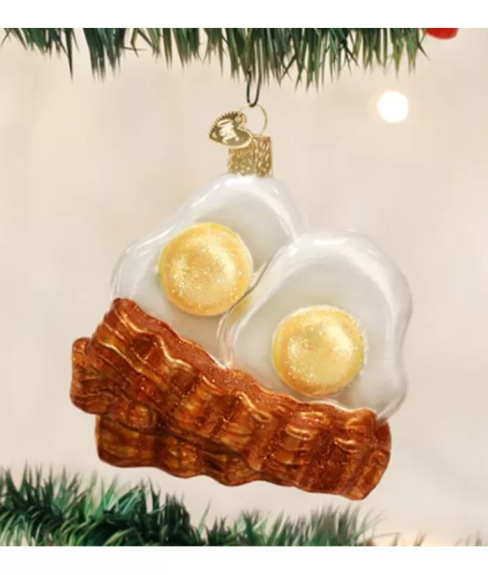 Boutique de Noël Nourriture & Breuvages*Bacon And Eggs, Sunny Side Up, Glass Ornament