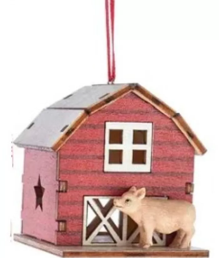 Boutique de Noël Barn With Pig Ornament