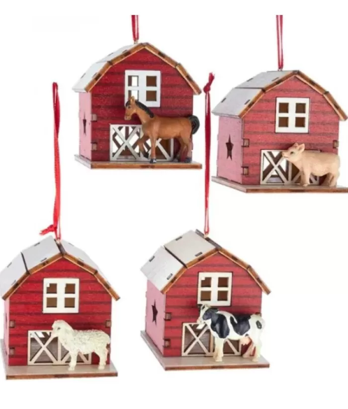 Boutique de Noël Barn With Pig Ornament