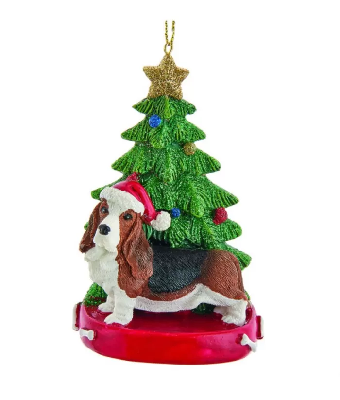 Boutique de Noël Basset Hound With Xmas Tree, Made Of Resin