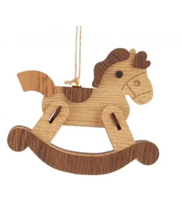 Boutique de Noël Famille & Amitiés*Beige Wood Rocking Horse Ornament