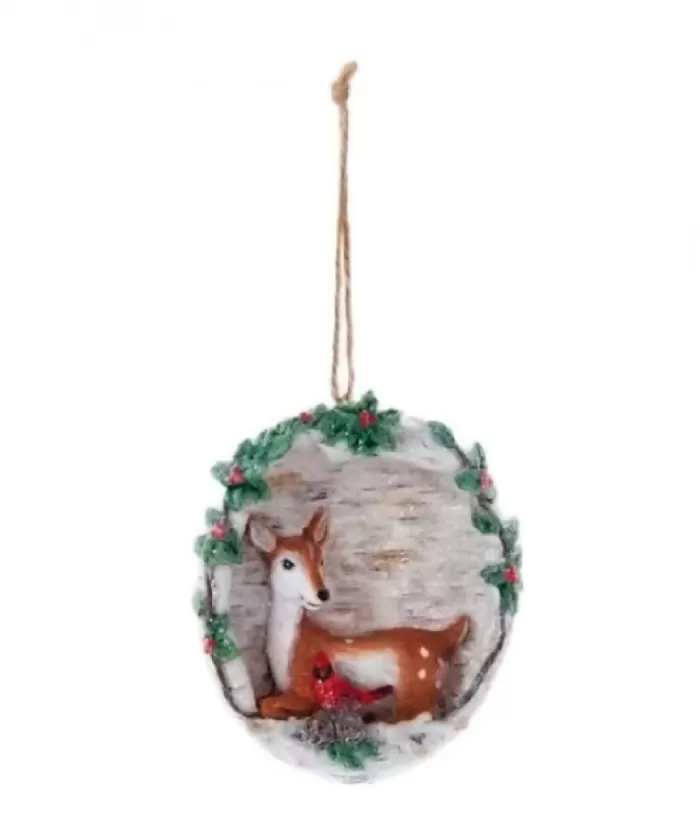 Boutique de Noël Birch Berry Deer With Cardinal Ornament