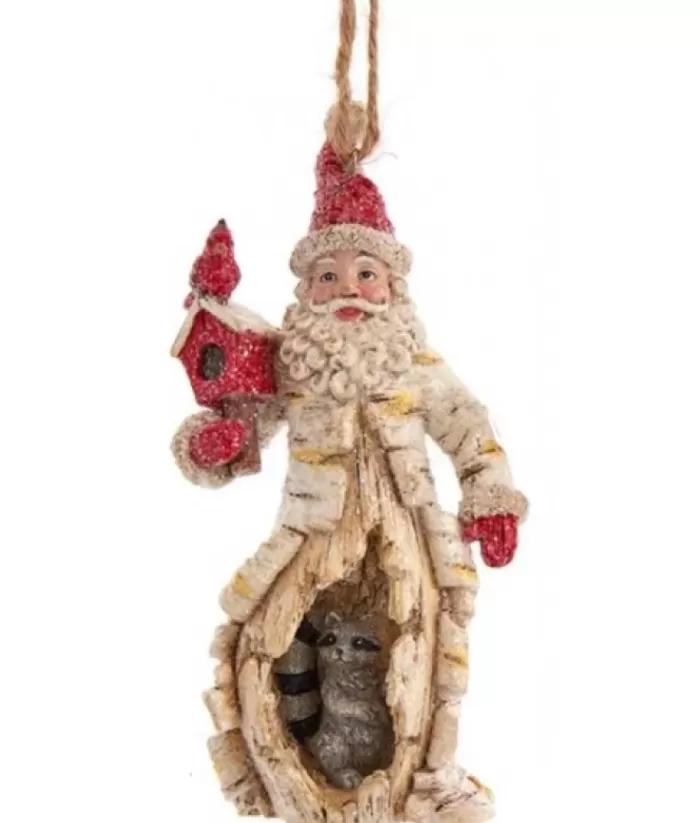 Boutique de Noël Birch Santa With Raccoon Ornament