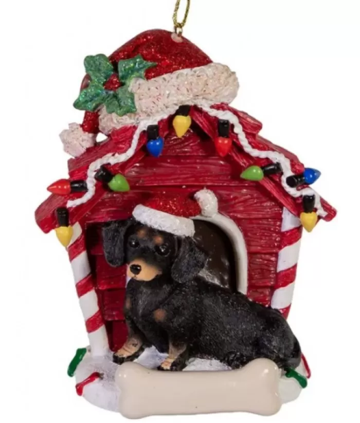 Boutique de Noël Black Dachshund Ornament With Doghouse