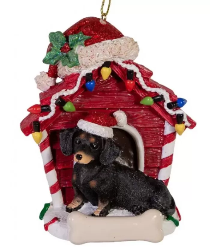 Boutique de Noël Chiens*Black Dachshund Ornament With Doghouse