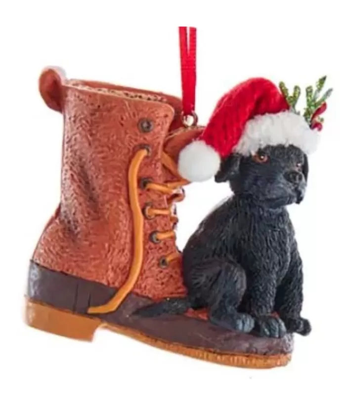 Boutique de Noël Chiens*Black Dog In Boot Ornament