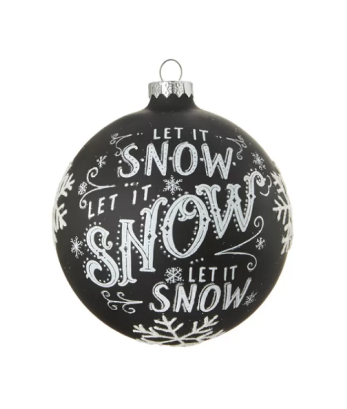 Boutique de Noël Flocons & Étoiles*Black Glass Ball Ornament With "Let It Snow" Motif