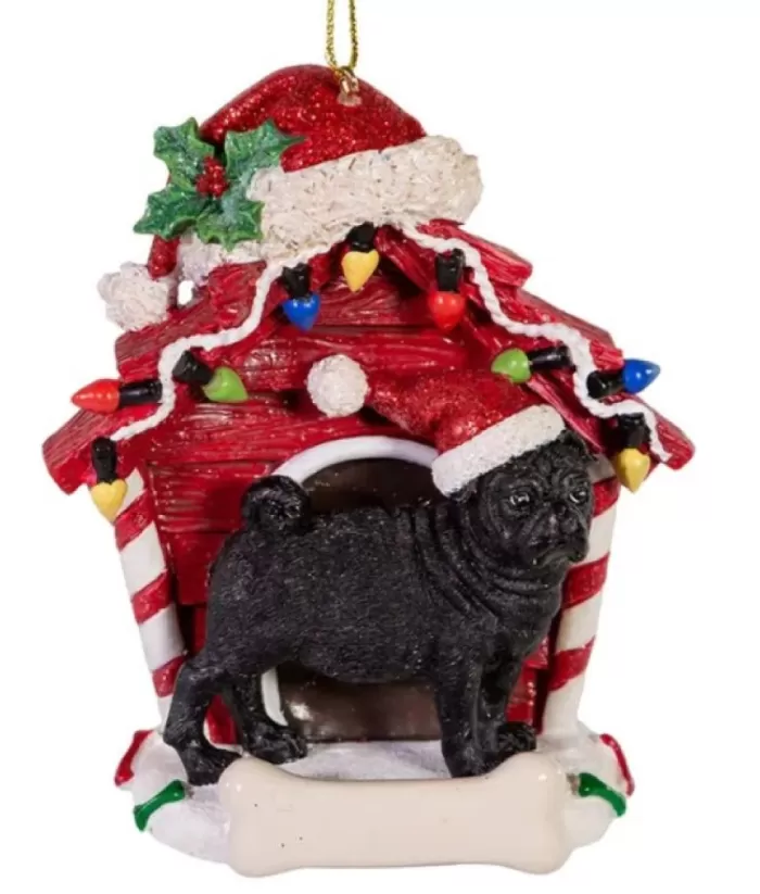 Boutique de Noël Black Pug Ornament With Doghouse