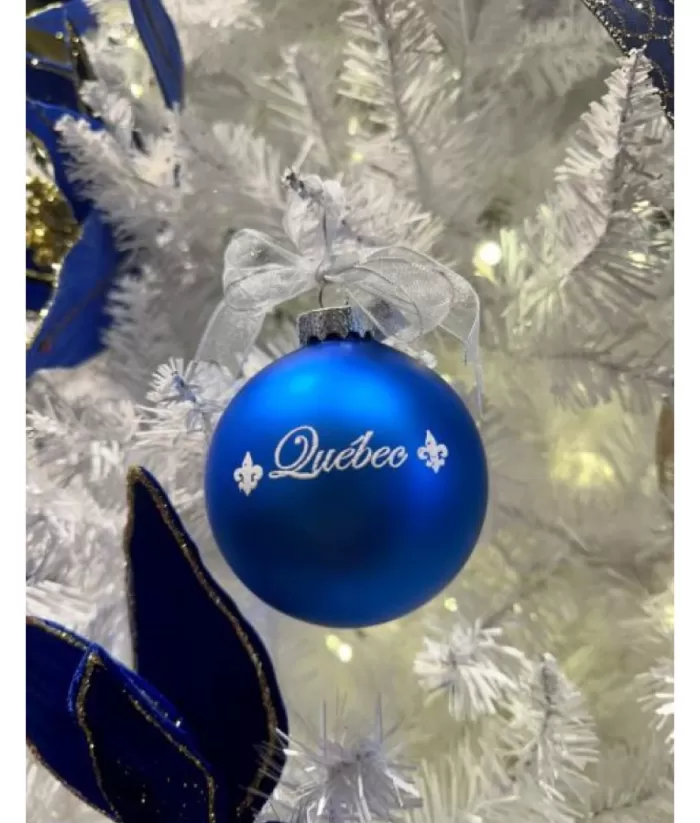 Boutique de Noël Blue Glass Ornament "Québec". Customizable.