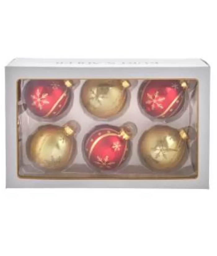 Boutique de Noël Box Of 6 Glass Ornaments, Red And Gold