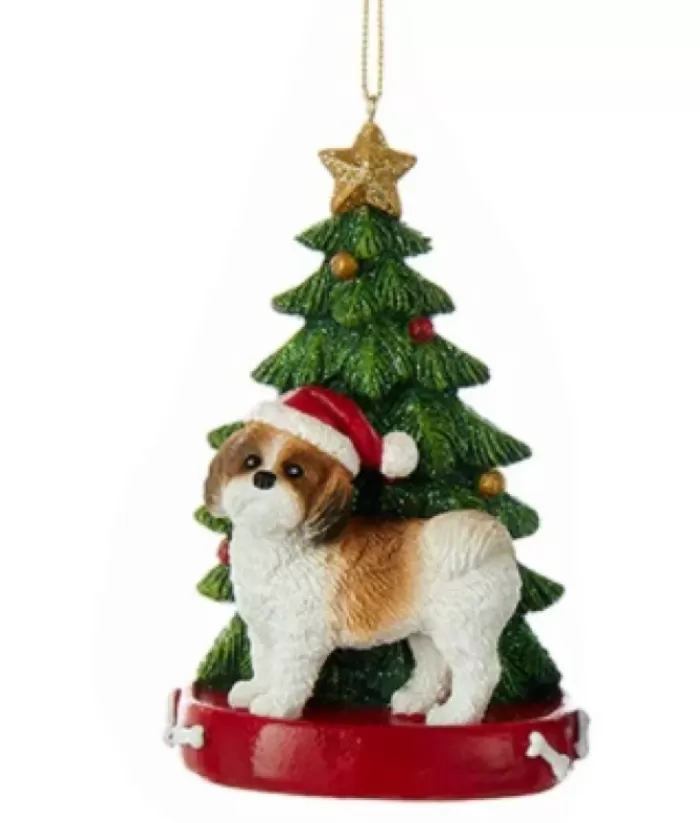 Boutique de Noël Brown Shih-Tzu Ornament With Christmas Tree