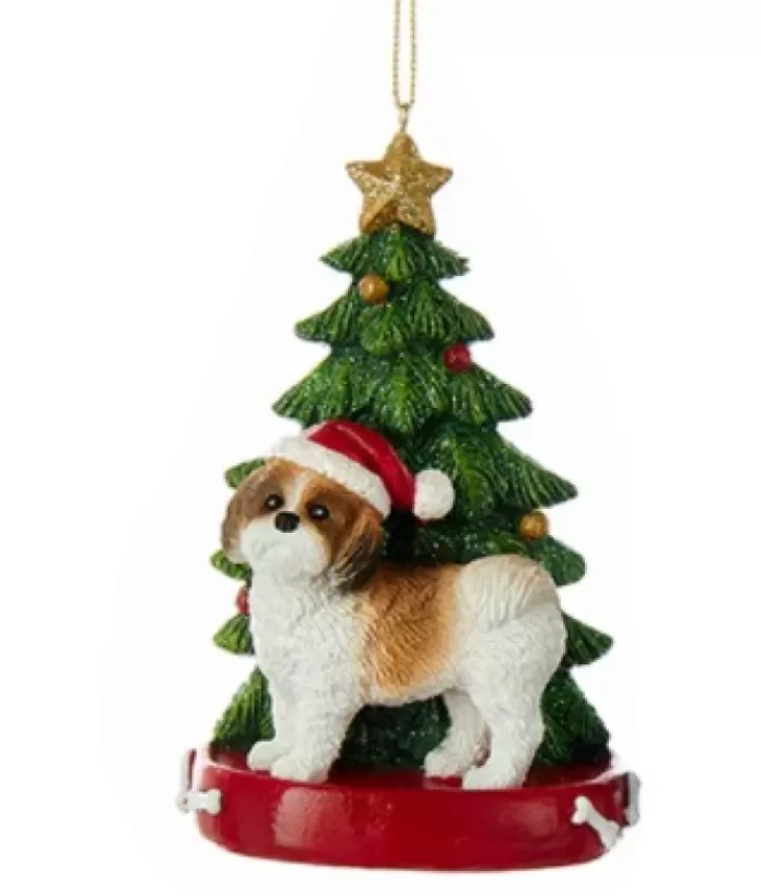 Boutique de Noël Chiens*Brown Shih-Tzu Ornament With Christmas Tree