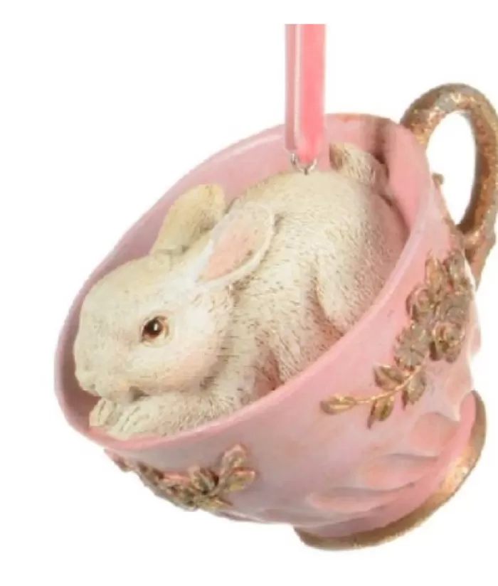 Boutique de Noël Famille & Amitiés*Bunny In Pink Tea Cup, Ornament