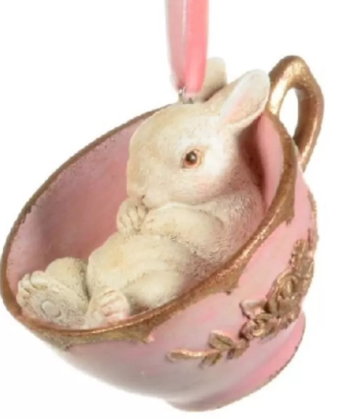 Boutique de Noël Bunny In Pink Tea Cup Ornament