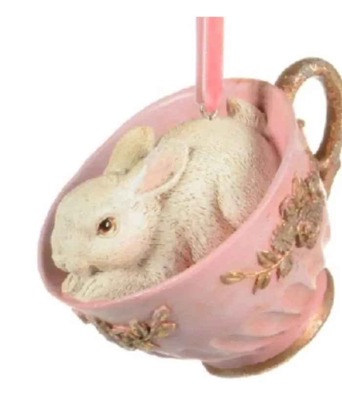 Boutique de Noël Bunny In Pink Tea Cup, Ornament