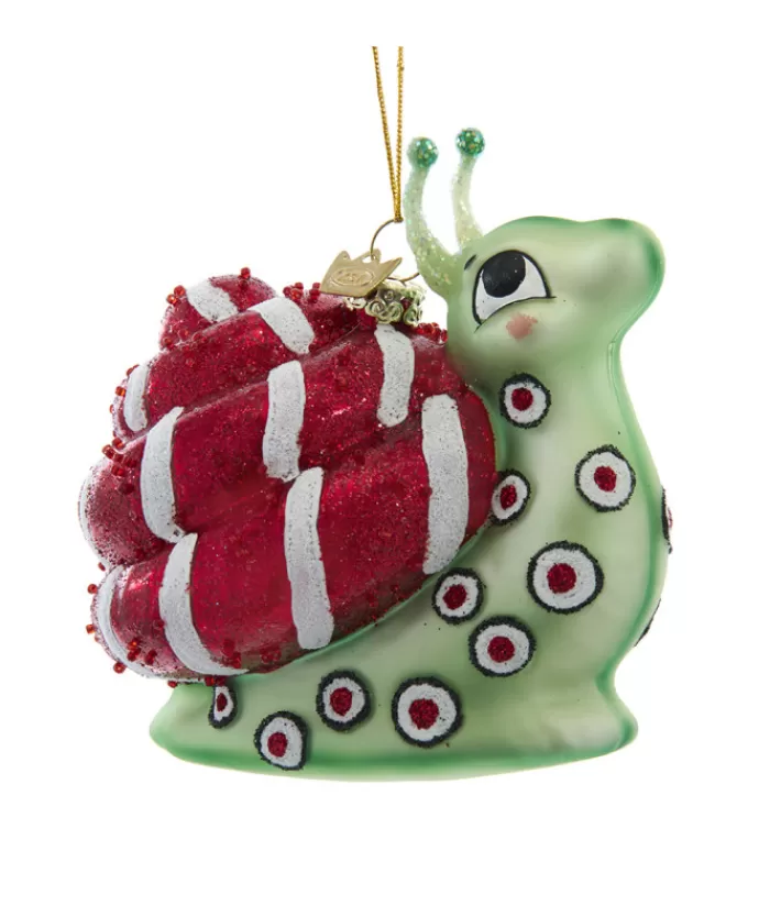 Boutique de Noël Pains D'épices & Bonbons*Candy Cane Shell Snail, Glass Ornament