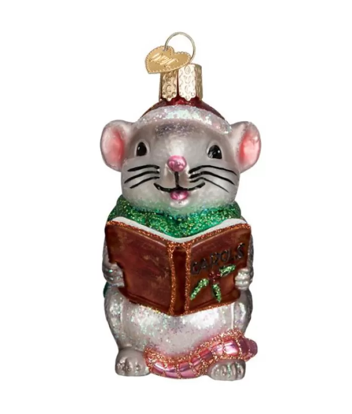 Boutique de Noël Animaux*Caroling Mouse Glass Ornament