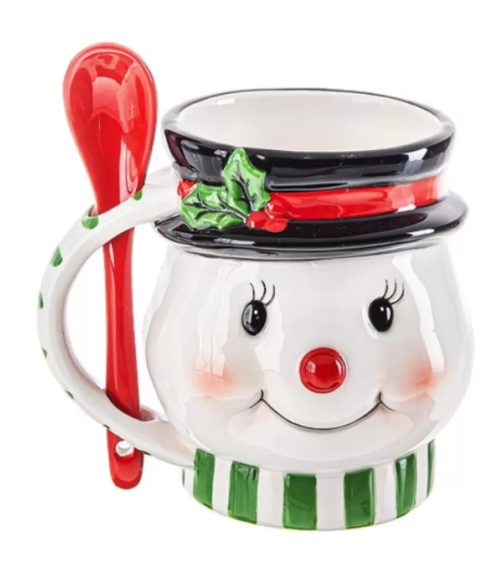 Boutique de Noël Bonhommes De Neige*Ceramic Mug, Snowman Face With Spoon