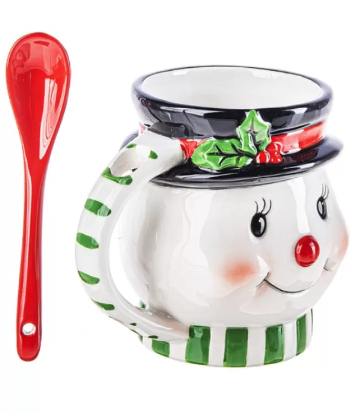 Boutique de Noël Vaisselles De Noël*Ceramic Mug, Snowman Face With Spoon