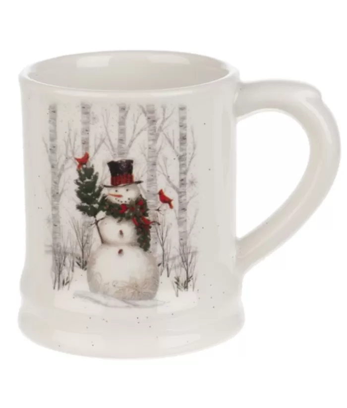 Boutique de Noël Ceramic Mug, Snowman In Forest With Cardinals