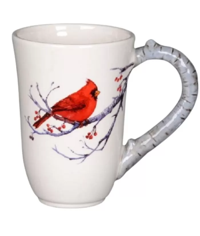 Boutique de Noël Vaisselles De Noël*Ceramic Mug, White, With Red Cardinal, 5" Tall