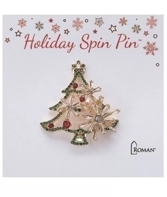 Boutique de Noël Christmas Tree Brooch, With Spinning Ornaments