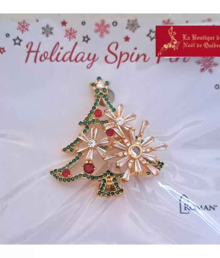 Boutique de Noël Christmas Tree Brooch, With Spinning Ornaments