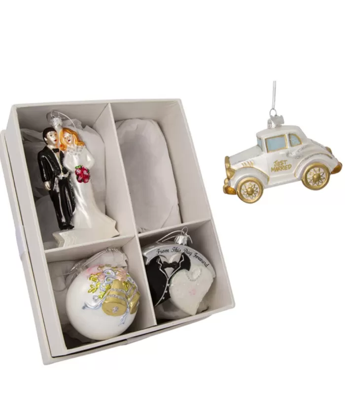 Boutique de Noël Commemorative Marriage Set Of 4 Glass Tree Decorations