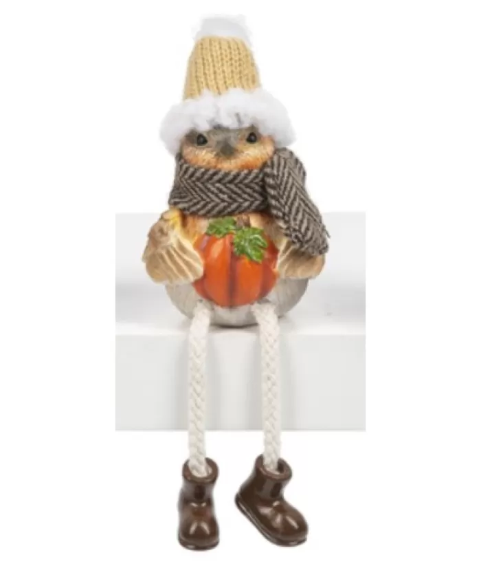 Boutique de Noël Dangling Legs, Cosy Bird, With Pumpkin, Shelf Ornament