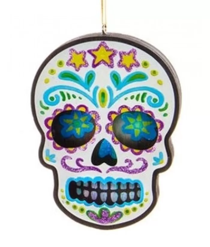 Boutique de Noël Day Of The Dead Led White Skull Ornament