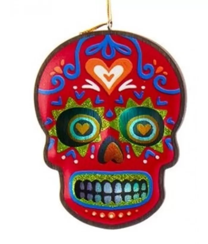 Boutique de Noël Day Of The Dead Red Skull Ornament