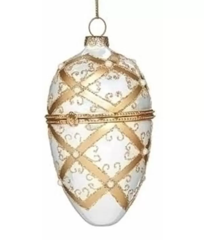 Boutique de Noël Faberge White/Gold Glass Ornament