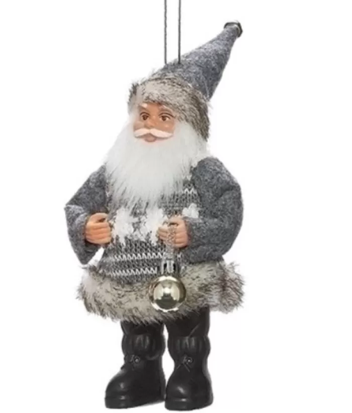 Boutique de Noël Fabric Santa Claus Ornament, With Grey Sweater