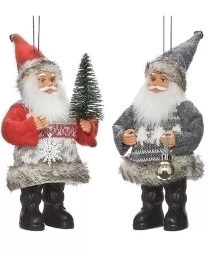 Boutique de Noël Fabric Santa Claus Ornament, With Grey Sweater