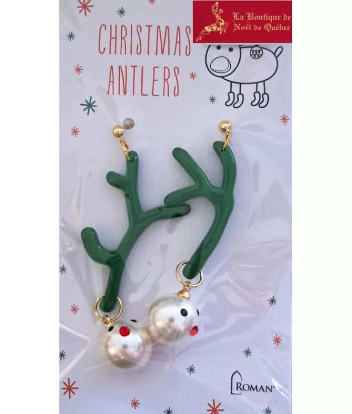 Boutique de Noël Bijoux*Festive Earrings, Reindeer Antler Shape, Green