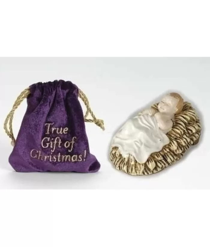 Boutique de Noël Religion & Creches*Figurine Of Infant Jesus In Manger, In Velour Gift Bag, Measures 4"