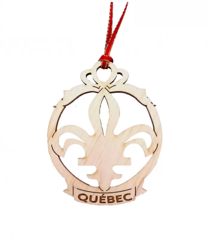 Boutique de Noël Flat Wood Ornament Fleur De Lys Québec