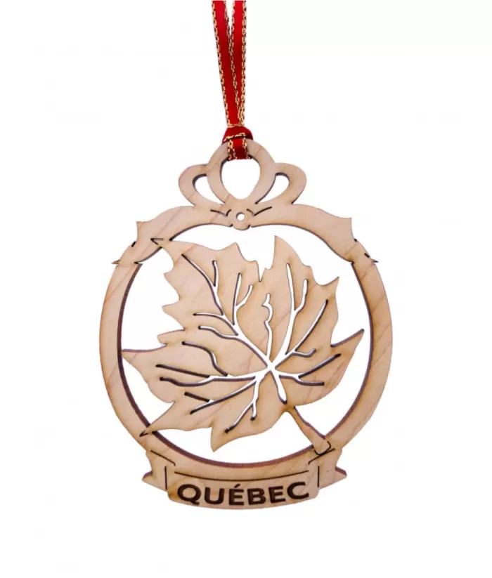 Boutique de Noël Flat Wood Ornament, Maple Leaf, Souvenir Of Québec