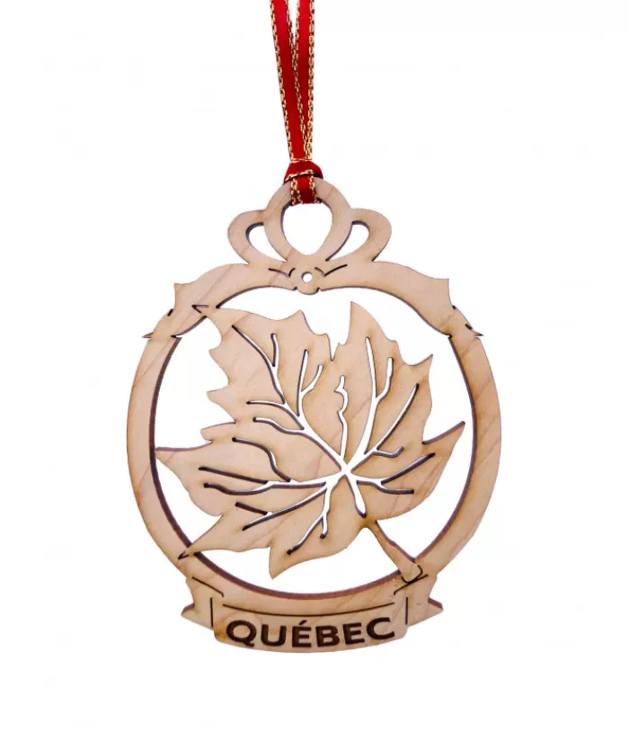 Boutique de Noël Ornements Souvenirs*Flat Wood Ornament, Maple Leaf, Souvenir Of Québec