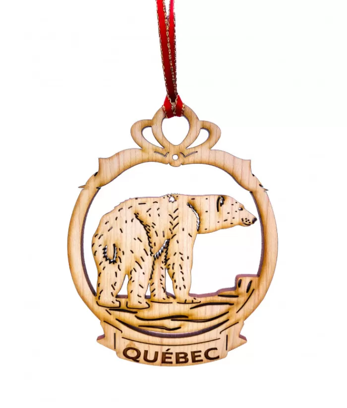 Boutique de Noël Ornements Souvenirs*Flat Wood Ornament, Polar Bear Québec