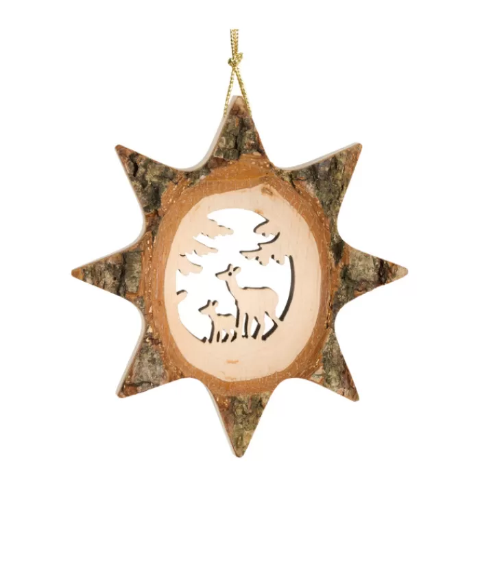 Boutique de Noël Animaux*German Wooden Ornament, 8 Point Star Shape