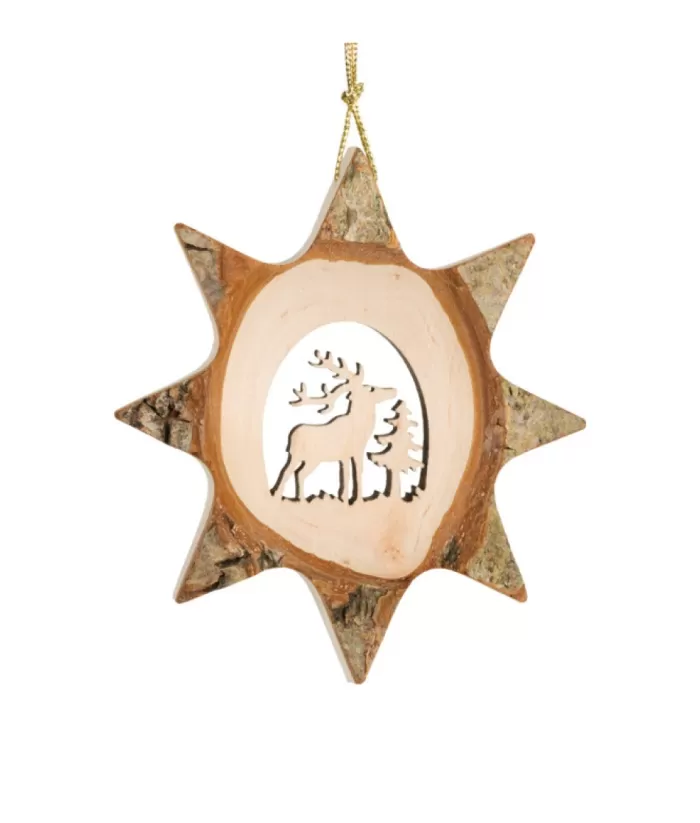 Boutique de Noël German Wooden Ornament, 8 Point Star Shape