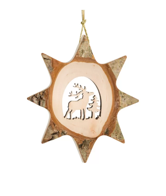 Boutique de Noël Animaux*German Wooden Ornament, 8 Point Star Shape