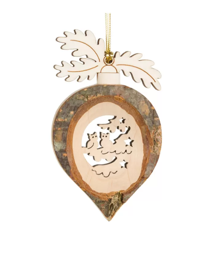 Boutique de Noël Animaux*German Wooden Ornament, Raindrop Shape With Oak Leaves