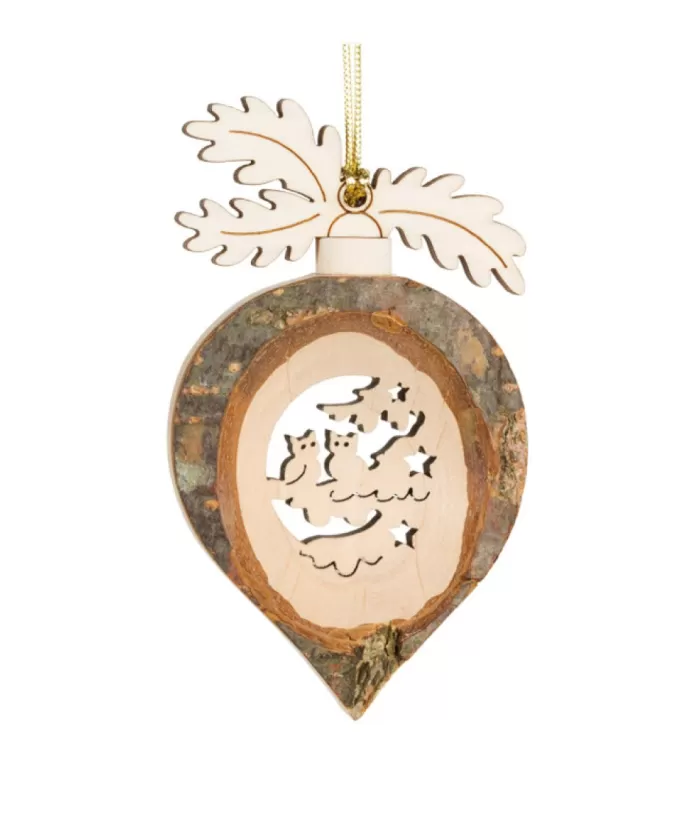 Boutique de Noël German Wooden Ornament, Raindrop Shape With Oak Leaves